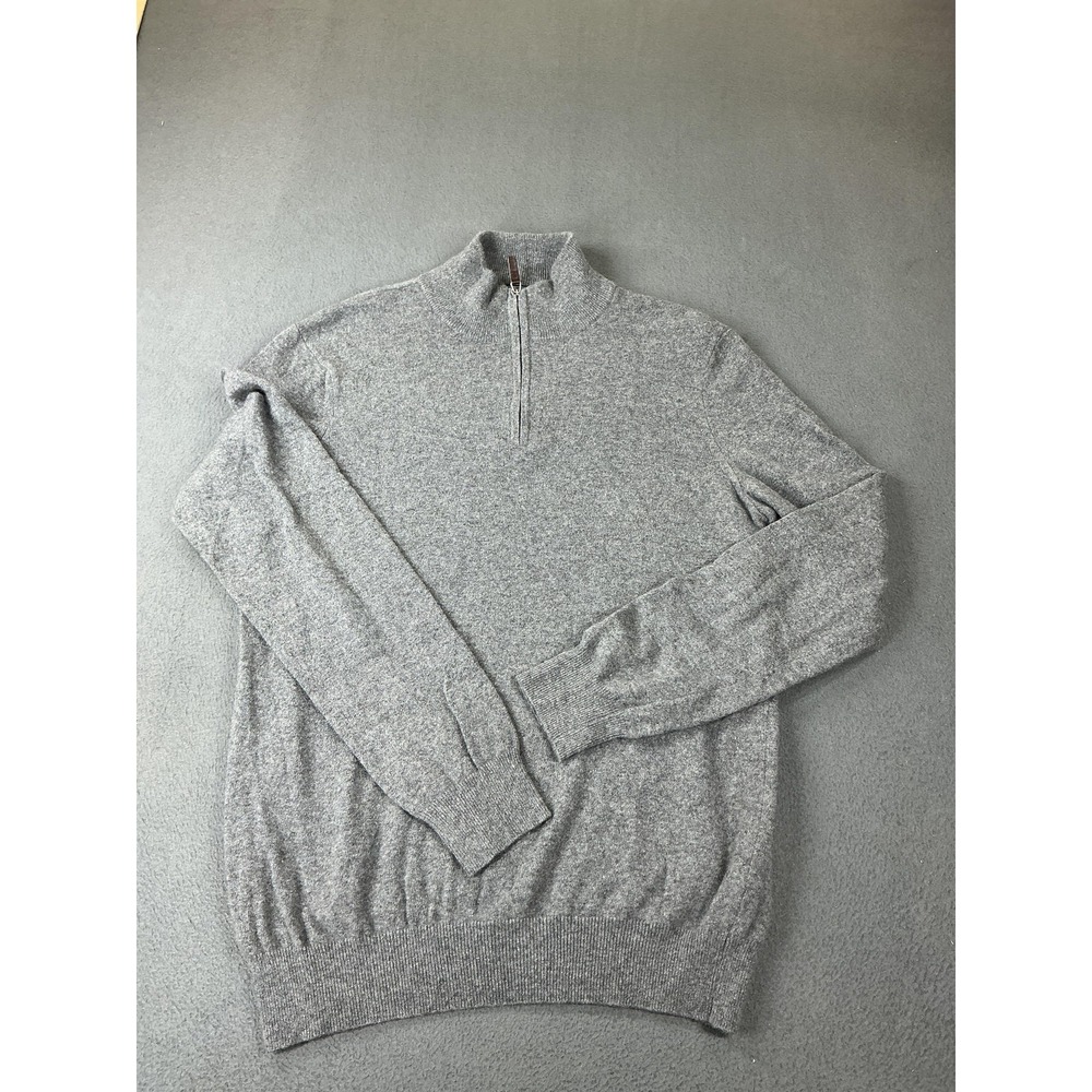 Mantovani Studio Sweater Mens Large Gray 100% Cashmere 1/4 Zip‎ Mock Neck Italy